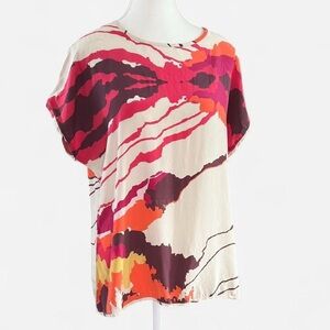 Marie Oliver 100% Silk Abstract Print Blouse Zip Back Size M